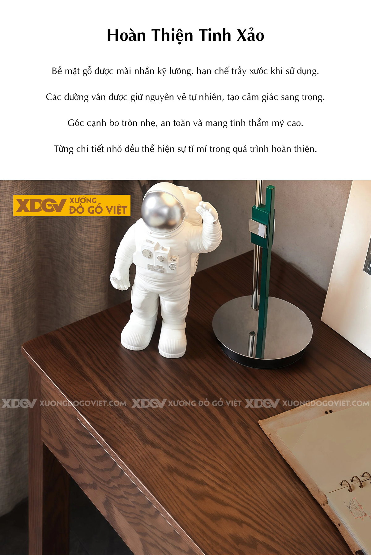 Bàn Làm Việc Gỗ Sồi Mỹ Màu Óc Chó Nhỏ Gọn Có Ngăn Kéo