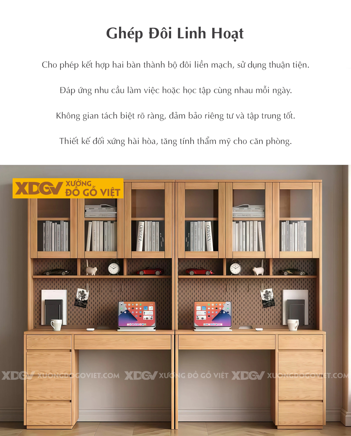 Bàn Làm Việc Gỗ Veneer Sồi Kèm Tủ Sách Và Ngăn Kéo Tiện Ích