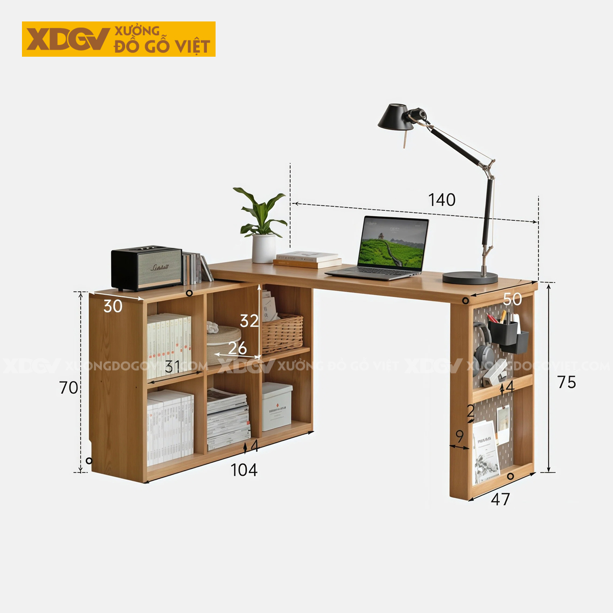 Bàn Làm Việc Góc L Gỗ Sồi Mỹ Kéo Xoay Linh Hoạt