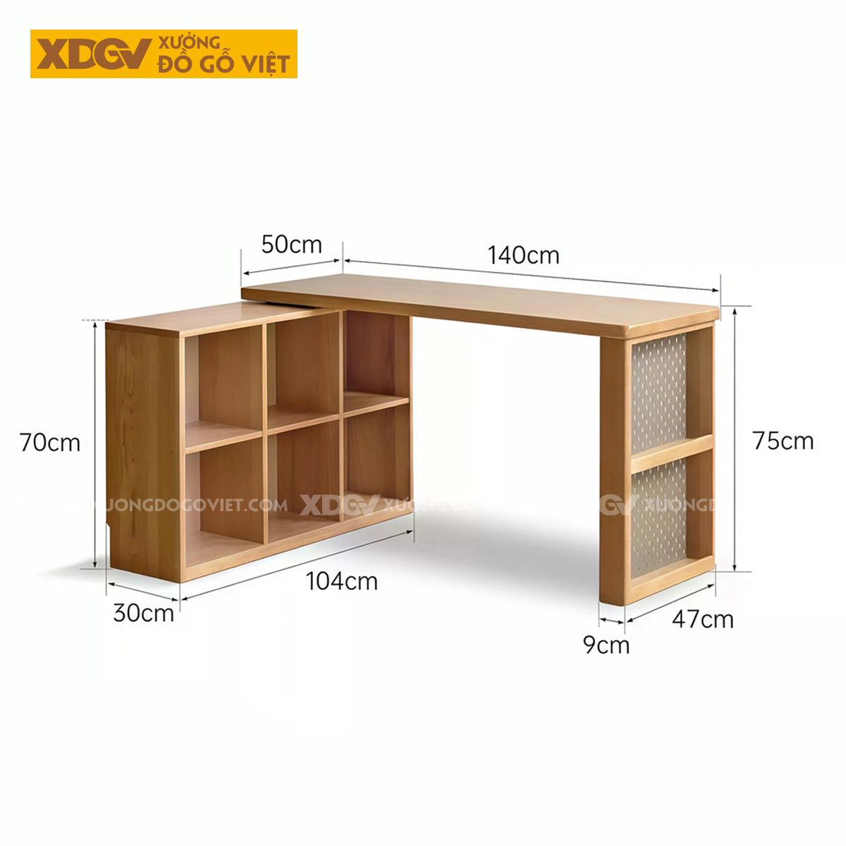 Bàn Làm Việc Góc L Gỗ Sồi Mỹ Kéo Xoay Linh Hoạt