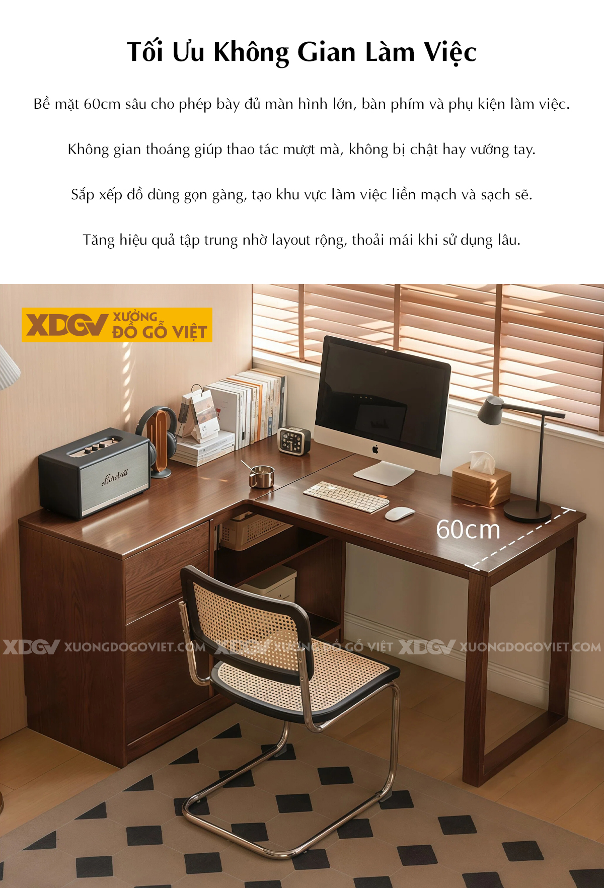 Bàn Làm Việc Góc L Kết Hợp Tủ Kính Tối Ưu Không Gian