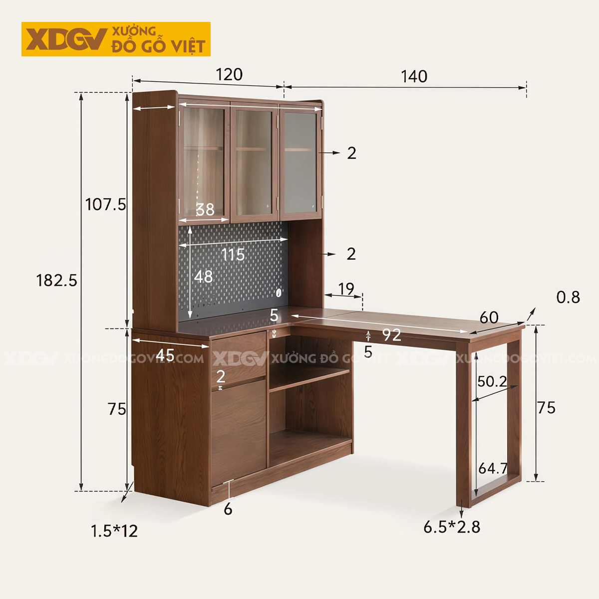 Bàn Làm Việc Góc L Kết Hợp Tủ Kính Tối Ưu Không Gian