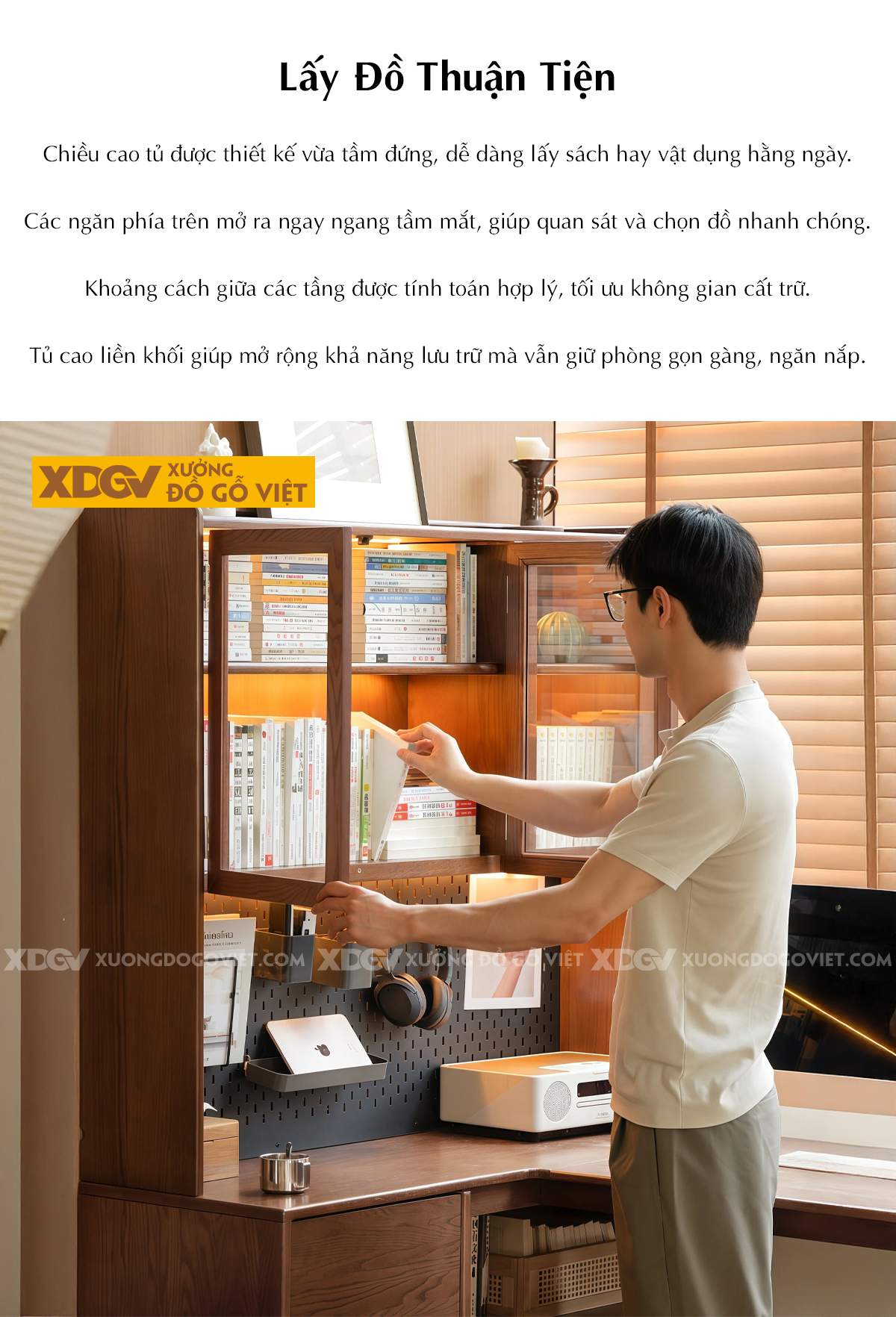 Bàn Làm Việc Góc L Kết Hợp Tủ Kính Tối Ưu Không Gian