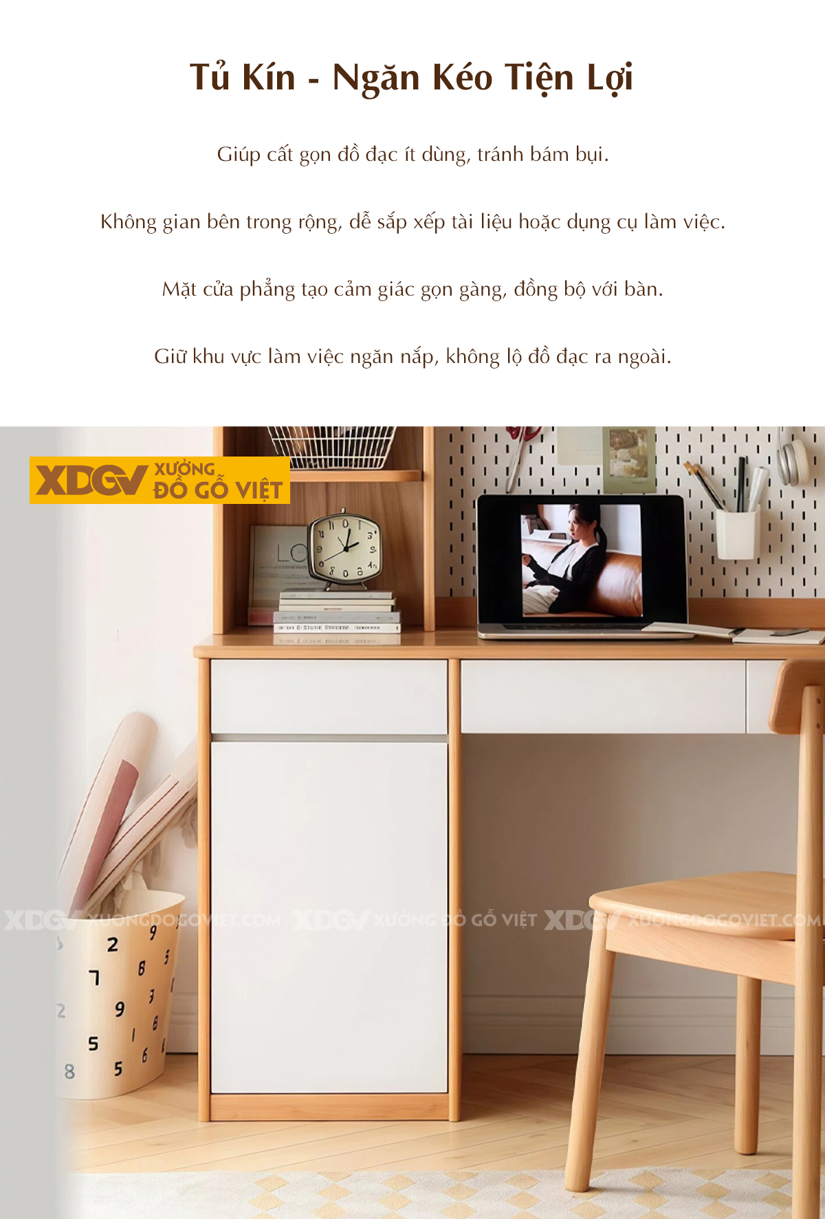 Bàn Làm Việc Hiện Đại Gỗ Sồi Mỹ Đường Nét Bo Tròn Tinh Tế