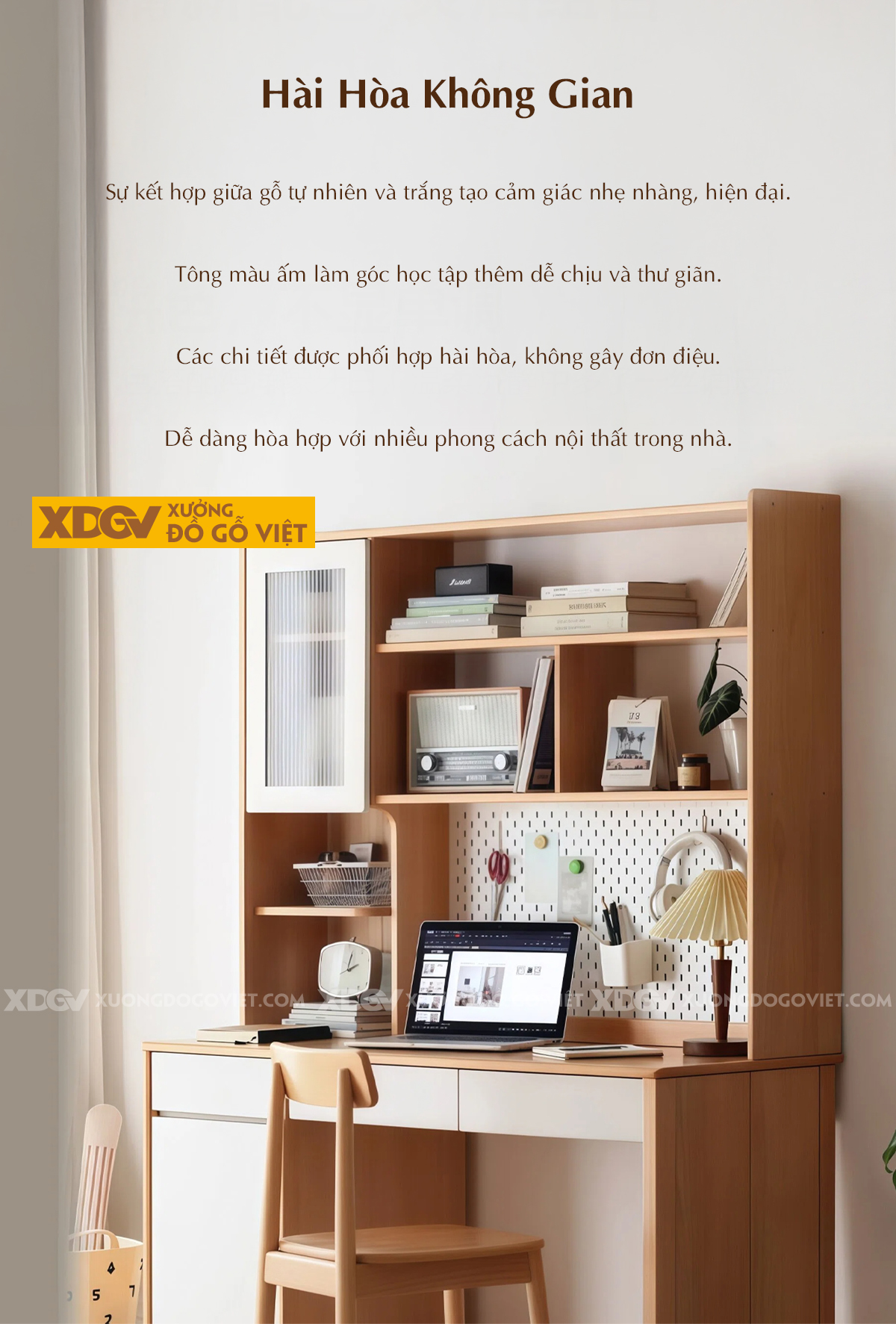 Bàn Làm Việc Hiện Đại Gỗ Sồi Mỹ Đường Nét Bo Tròn Tinh Tế