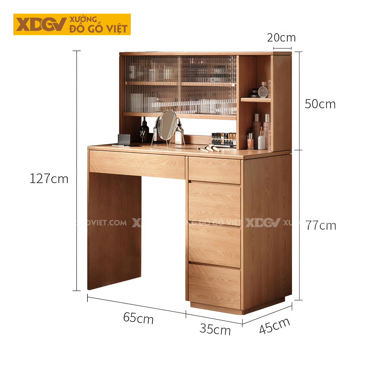 Bàn Làm Việc Kết Hợp Bàn Phấn Phối Kính Gân Mờ Sang Trọng