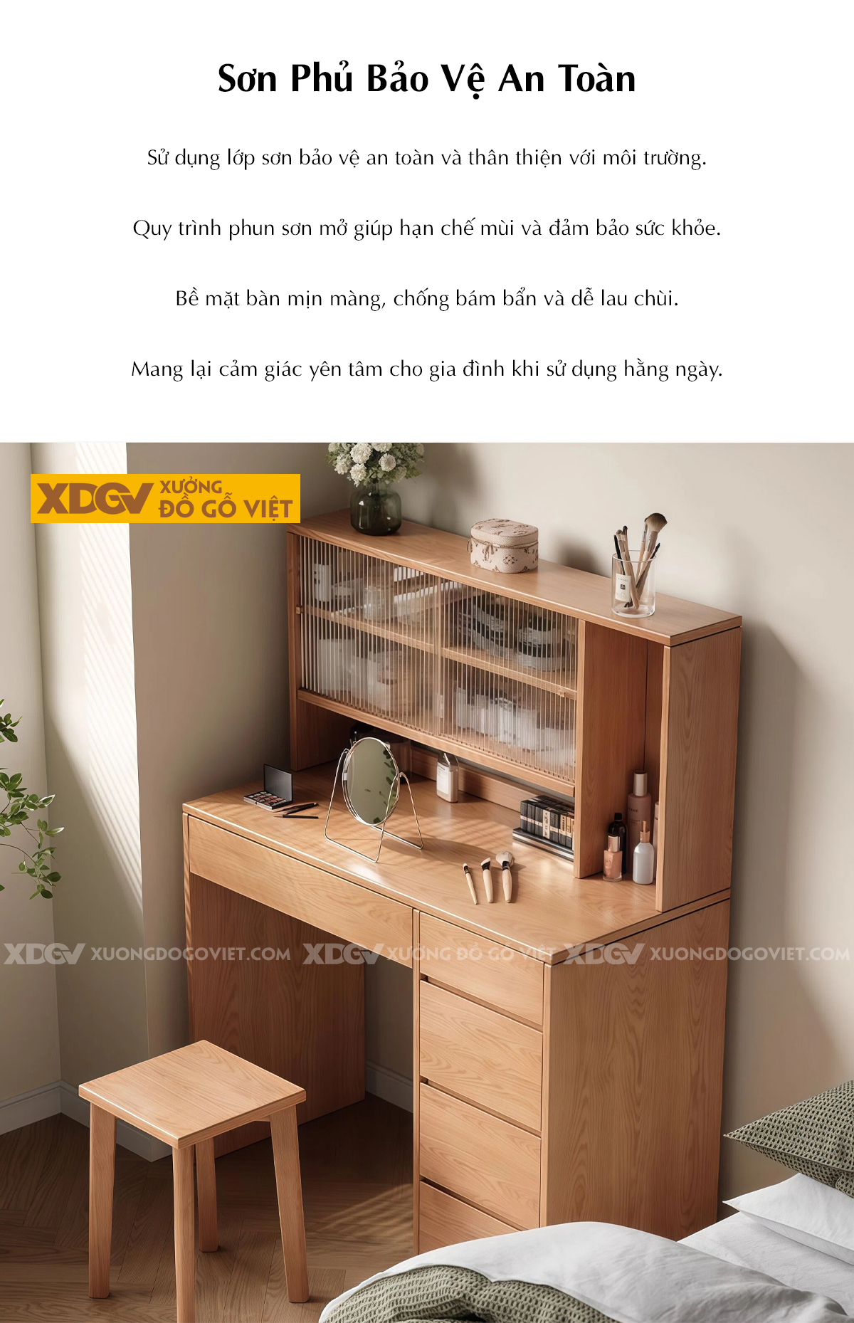 Bàn Làm Việc Kết Hợp Bàn Phấn Phối Kính Gân Mờ Sang Trọng