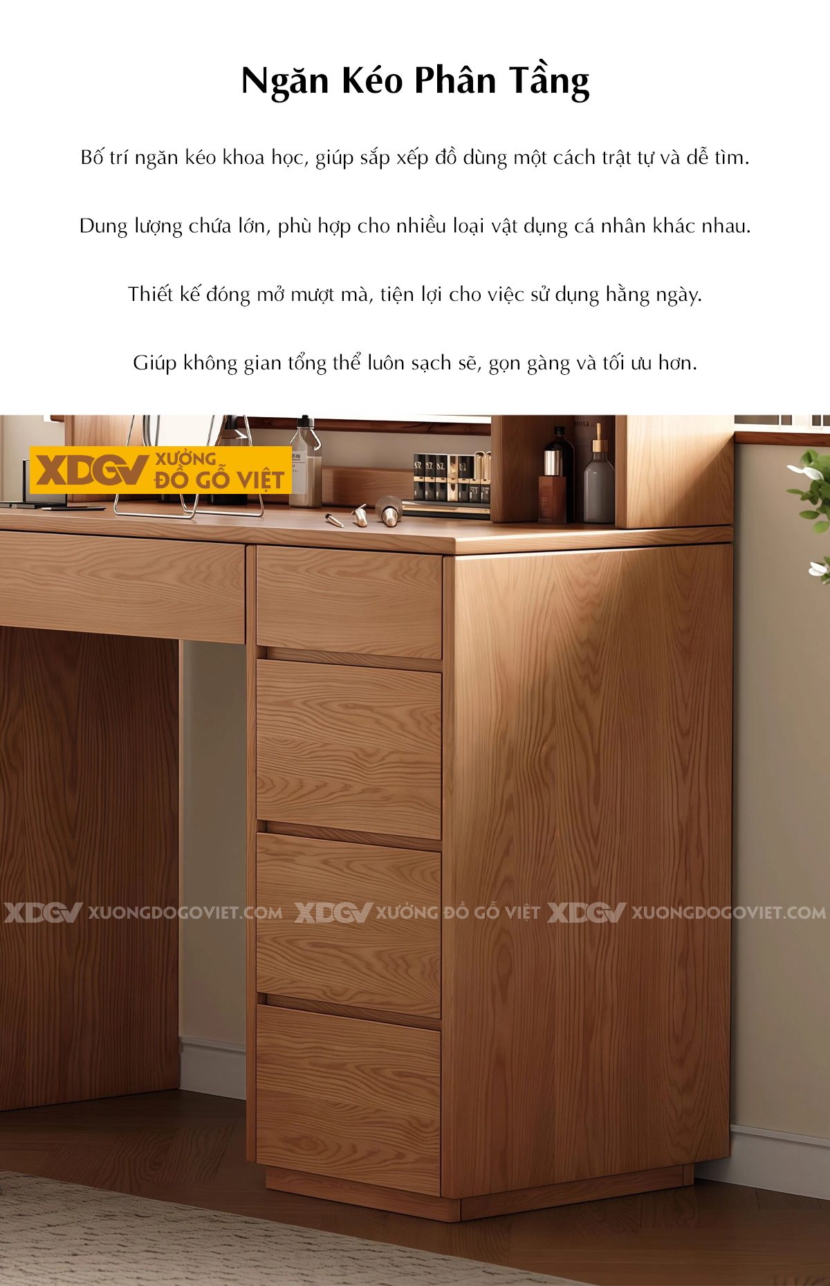 Bàn Làm Việc Kết Hợp Bàn Phấn Phối Kính Gân Mờ Sang Trọng