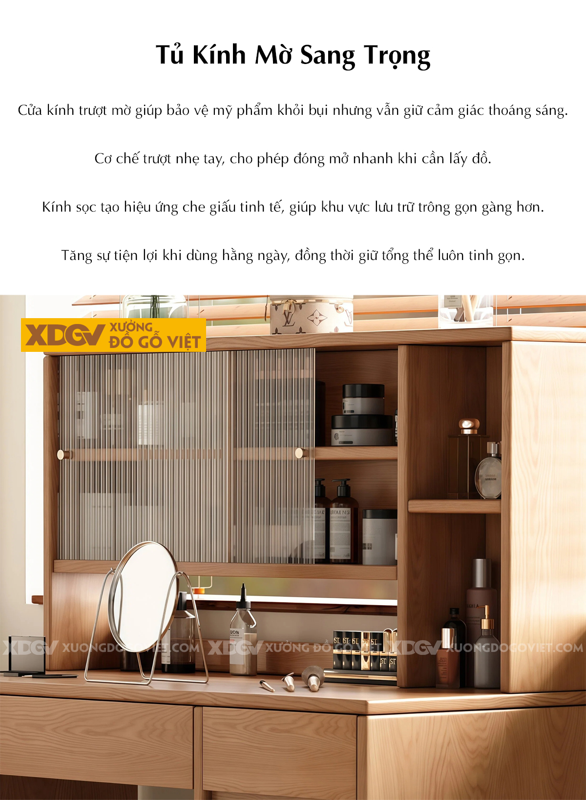 Bàn Làm Việc Kết Hợp Bàn Phấn Phối Kính Gân Mờ Sang Trọng