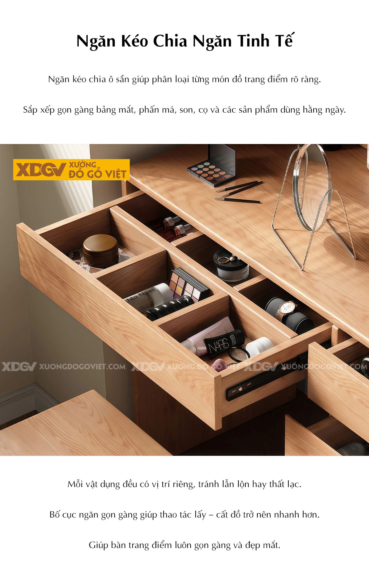 Bàn Làm Việc Kết Hợp Bàn Phấn Phối Kính Gân Mờ Sang Trọng