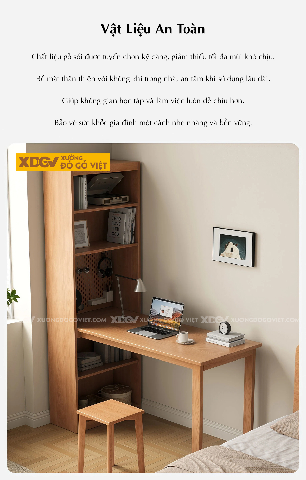 Bàn Làm Việc Kết Hợp Tủ Đứng Đa Năng Gỗ Sồi Mỹ Tự Nhiên