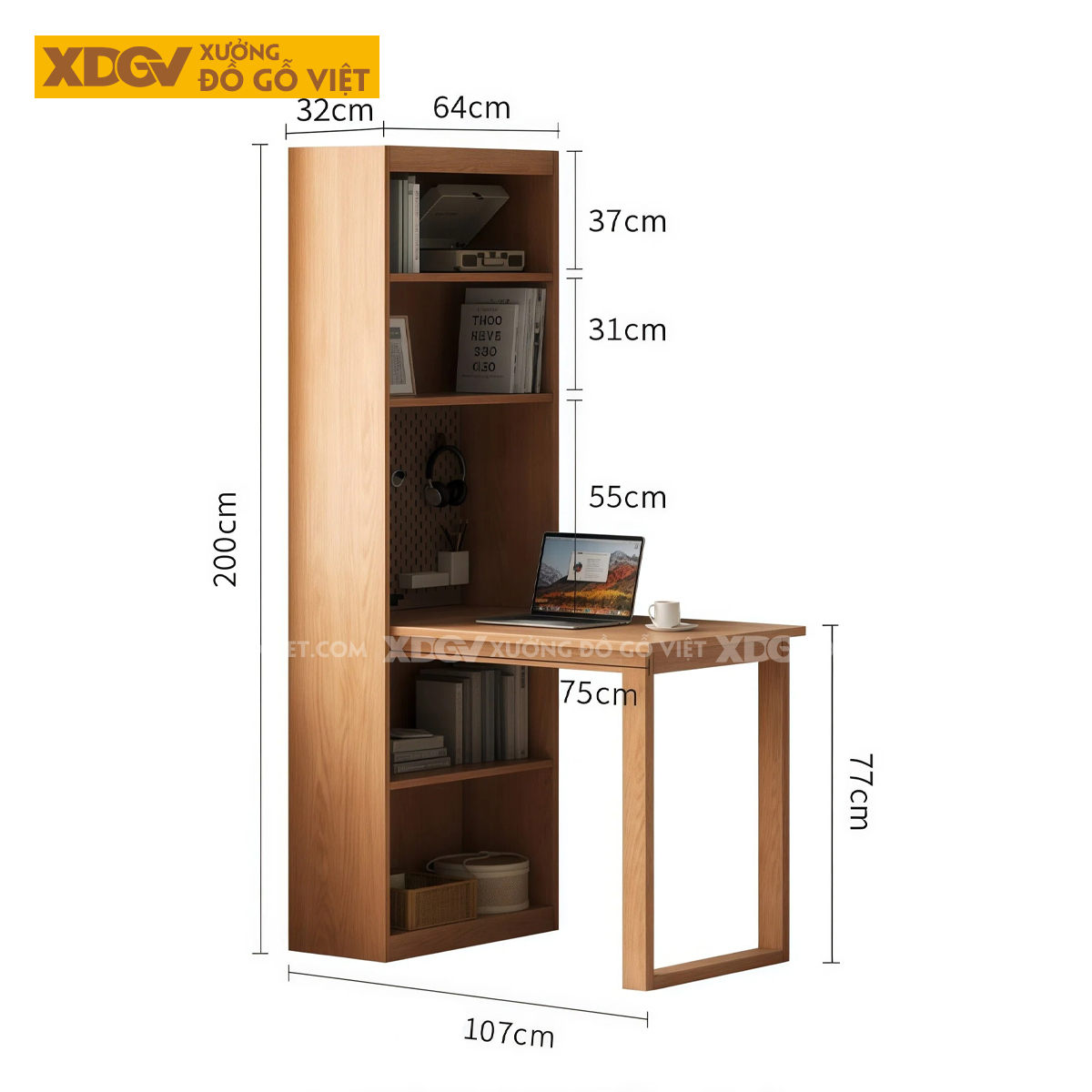 Bàn Làm Việc Kết Hợp Tủ Đứng Đa Năng Gỗ Sồi Mỹ Tự Nhiên