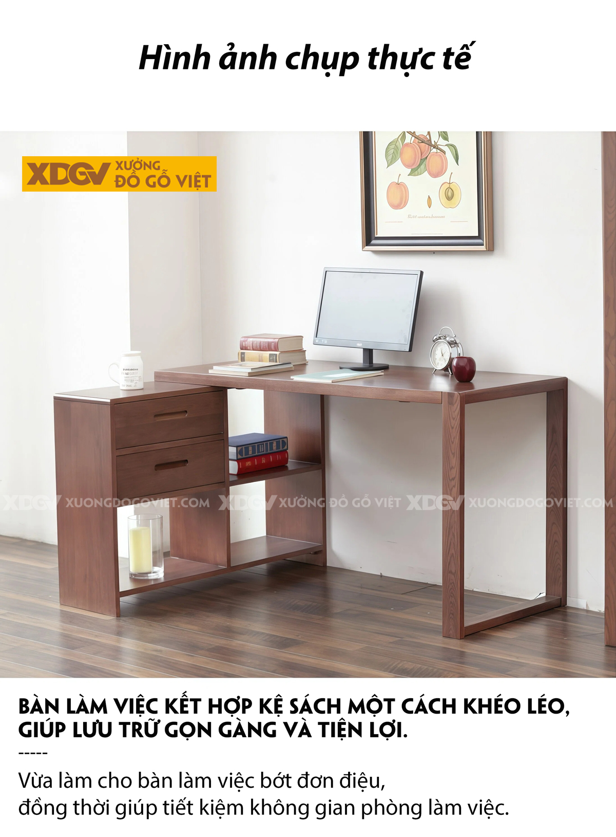Bàn Làm Việc Kết Hợp Tủ Sách Góc L Tiết Kiệm Không Gian