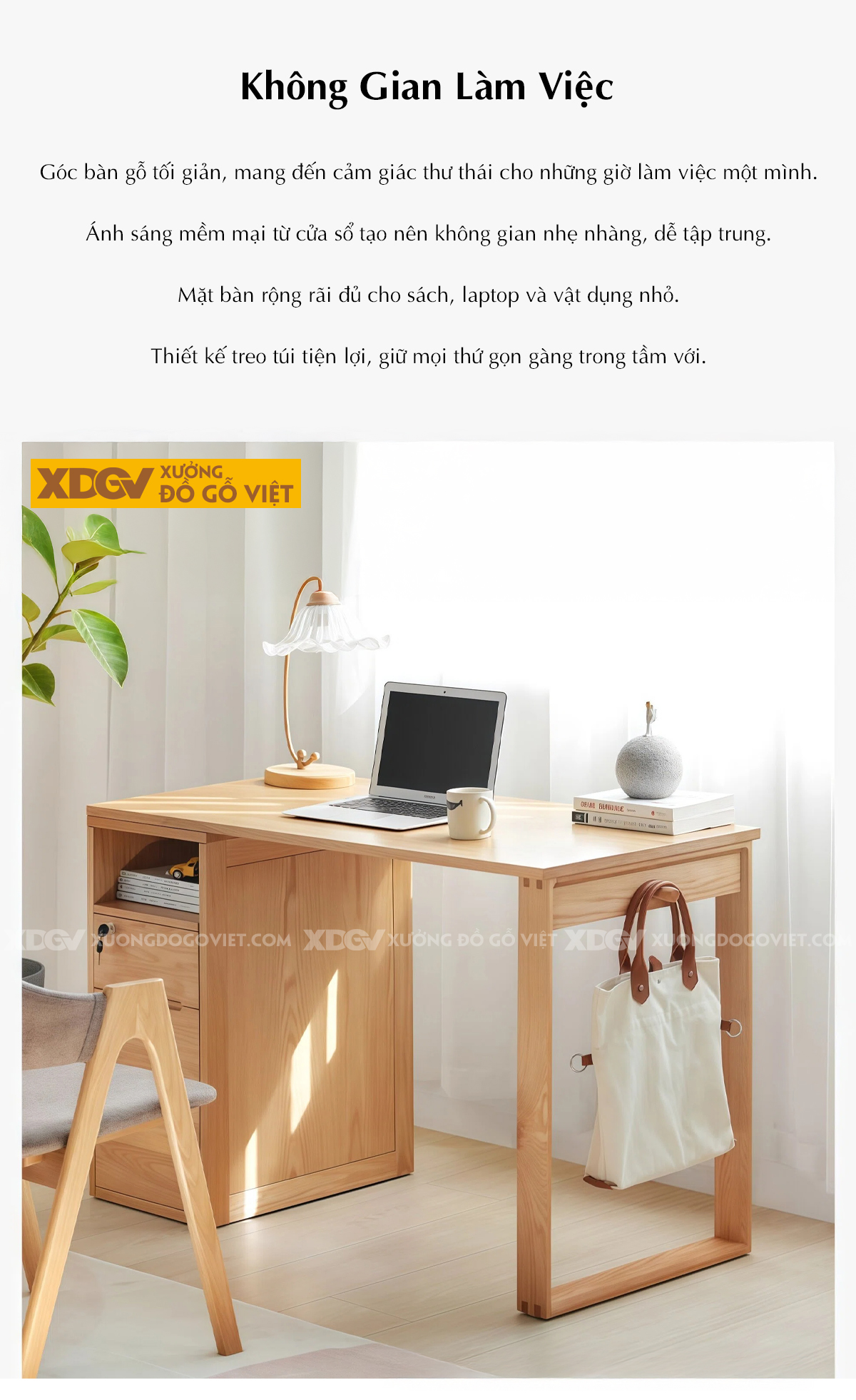 Bàn Làm Việc Sồi Mỹ Tích Hợp Hộc Kéo Đa Năng Tiện Lợi