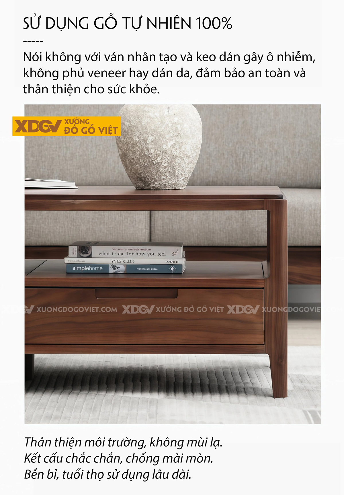 Bàn Sofa Phòng Khách Gỗ Óc Chó 2 Tầng Ngăn Kéo Lưu Trữ Lớn