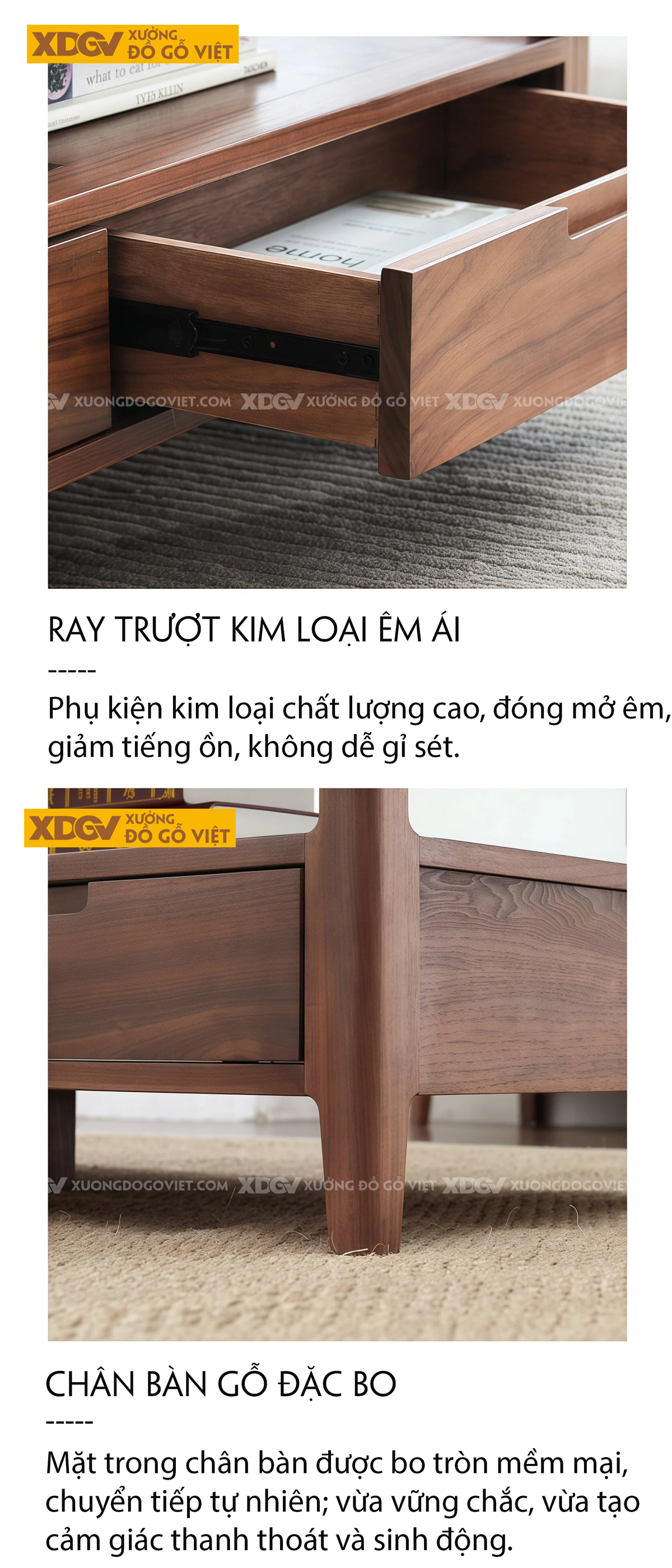 Bàn Sofa Phòng Khách Gỗ Óc Chó 2 Tầng Ngăn Kéo Lưu Trữ Lớn