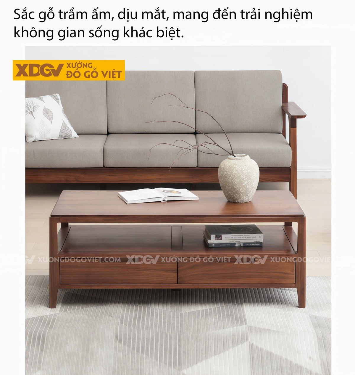 Bàn Sofa Phòng Khách Gỗ Óc Chó 2 Tầng Ngăn Kéo Lưu Trữ Lớn