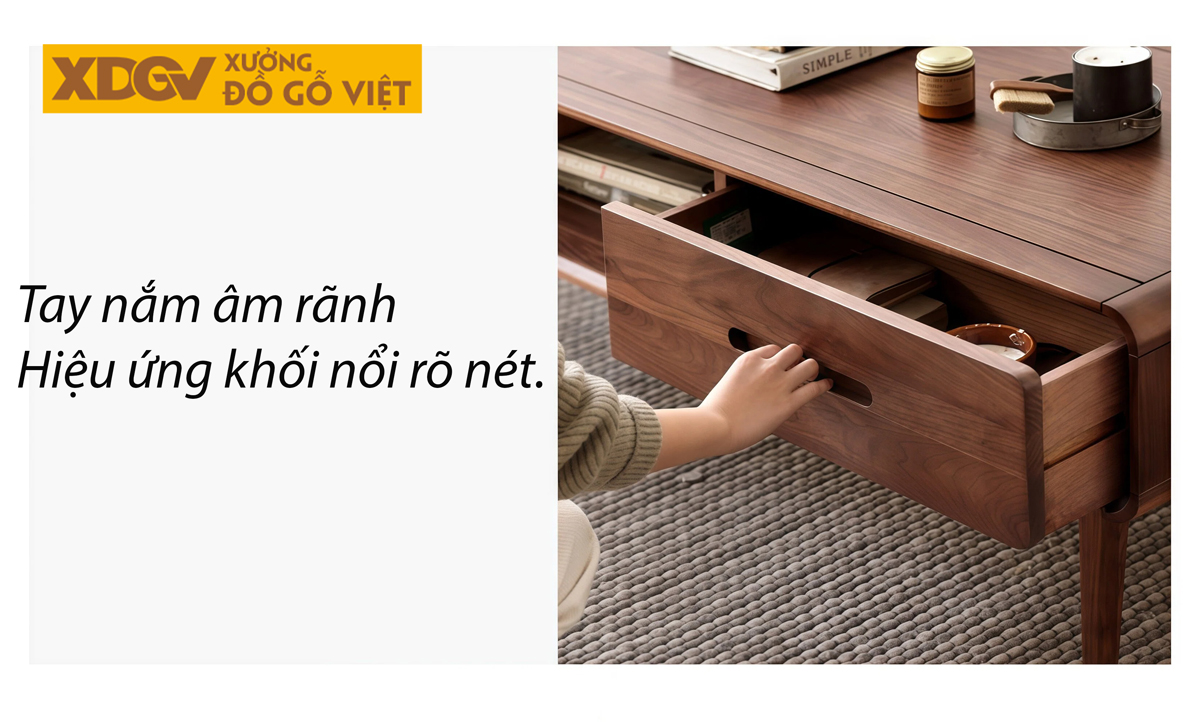 Bàn Sofa Phòng Khách Gỗ Óc Chó Chân Côn Bọc Kim Sang Trọng