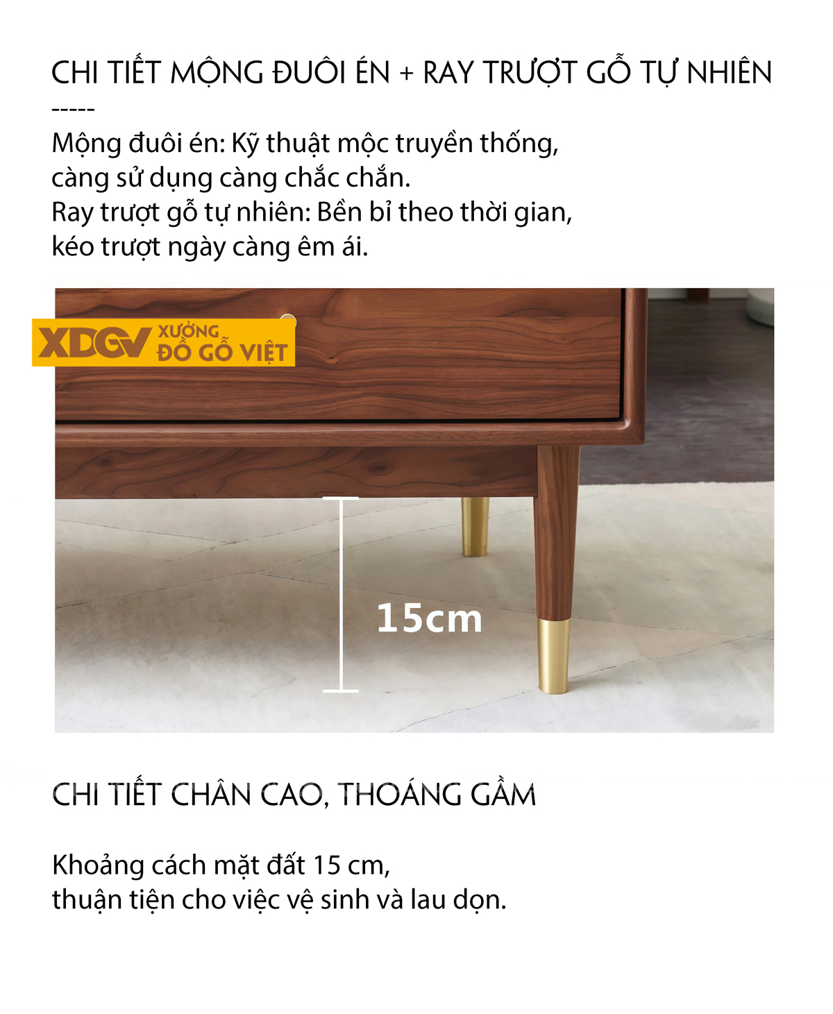Bàn Sofa Phòng Khách Gỗ Óc Chó Chân Côn Bọc Kim Sang Trọng