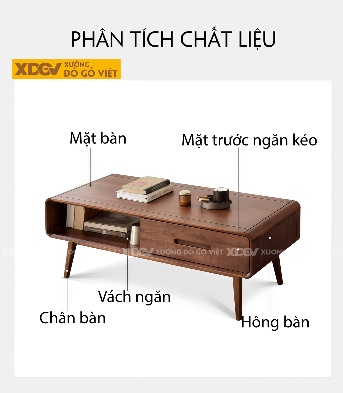 Bàn Sofa Phòng Khách Gỗ Óc Chó Chân Côn Bọc Kim Sang Trọng