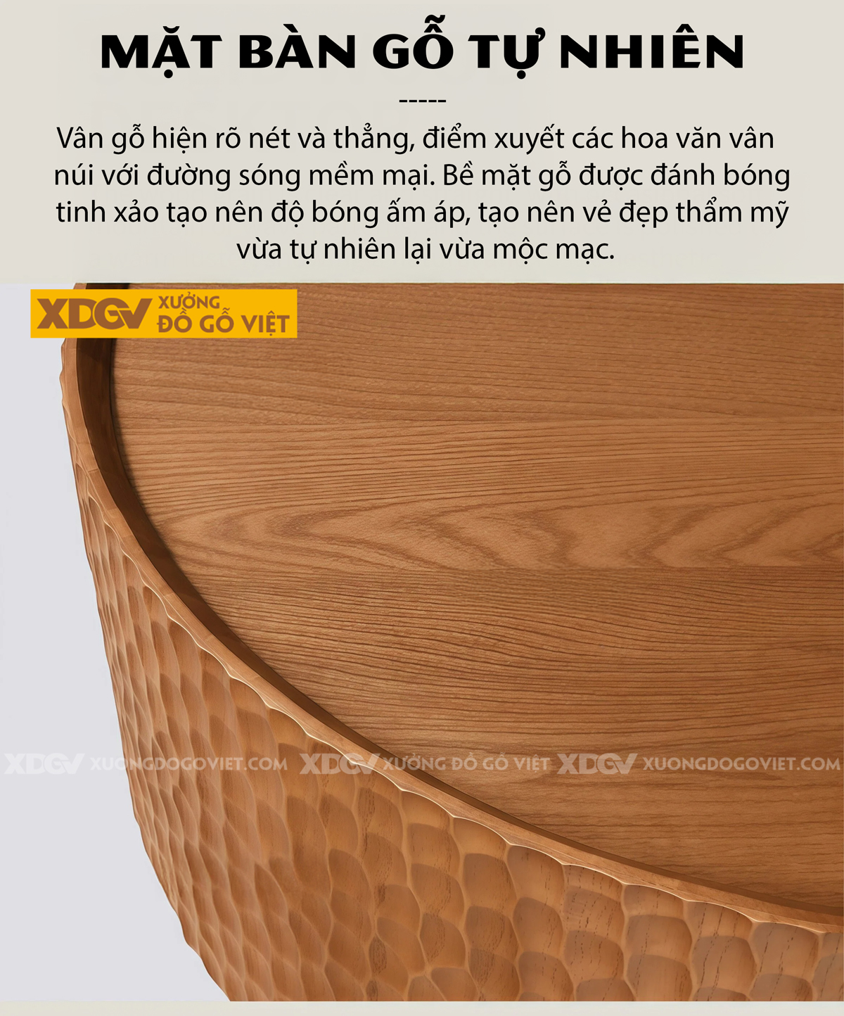 Bàn Sofa Phòng Khách Gỗ Sồi Trụ Tròn Ghép Thanh Phối Kệ Tủ