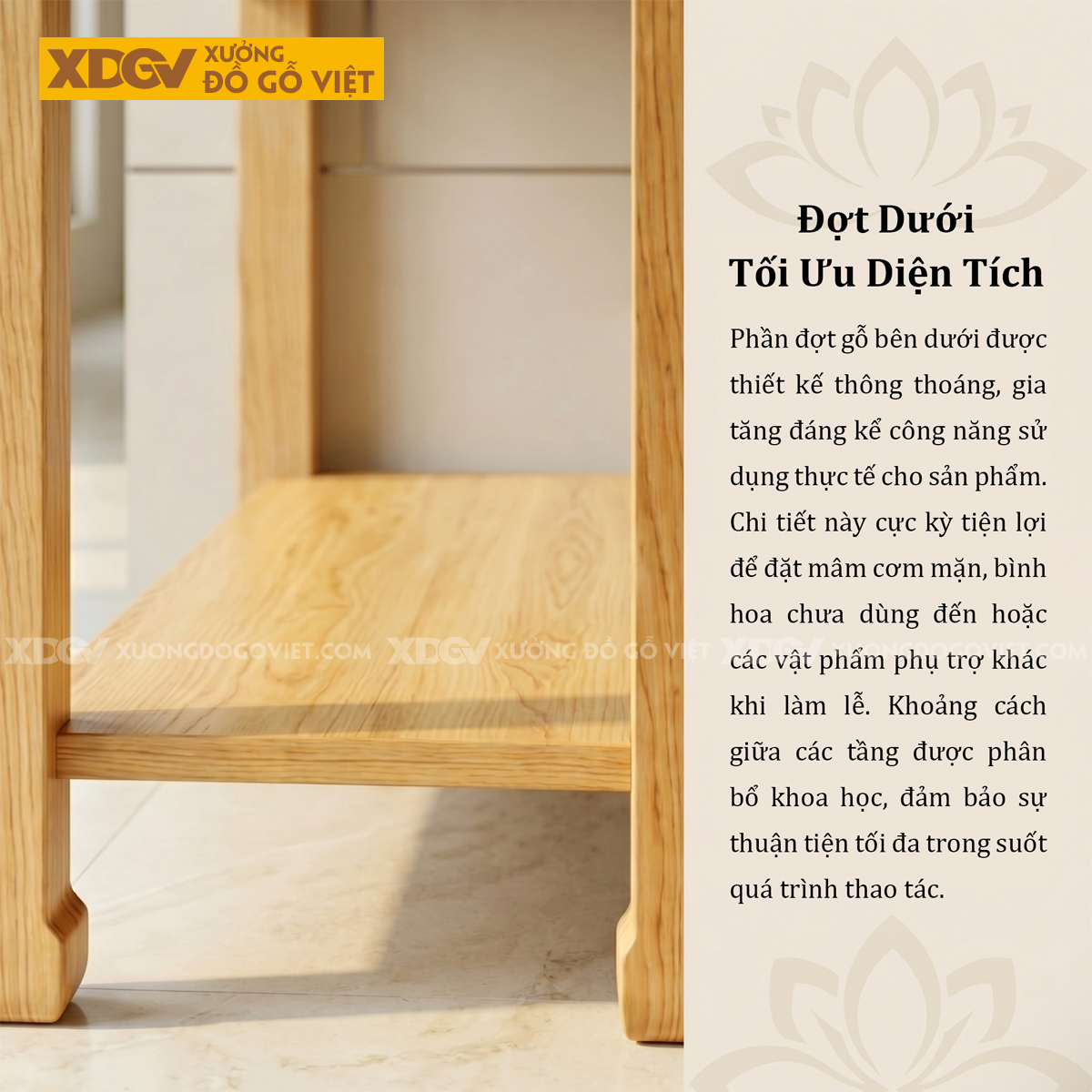 Bàn Thờ Đứng Gỗ Sồi Chân Cao Móng Ngựa Tích Hợp Đợt Lưu Trữ