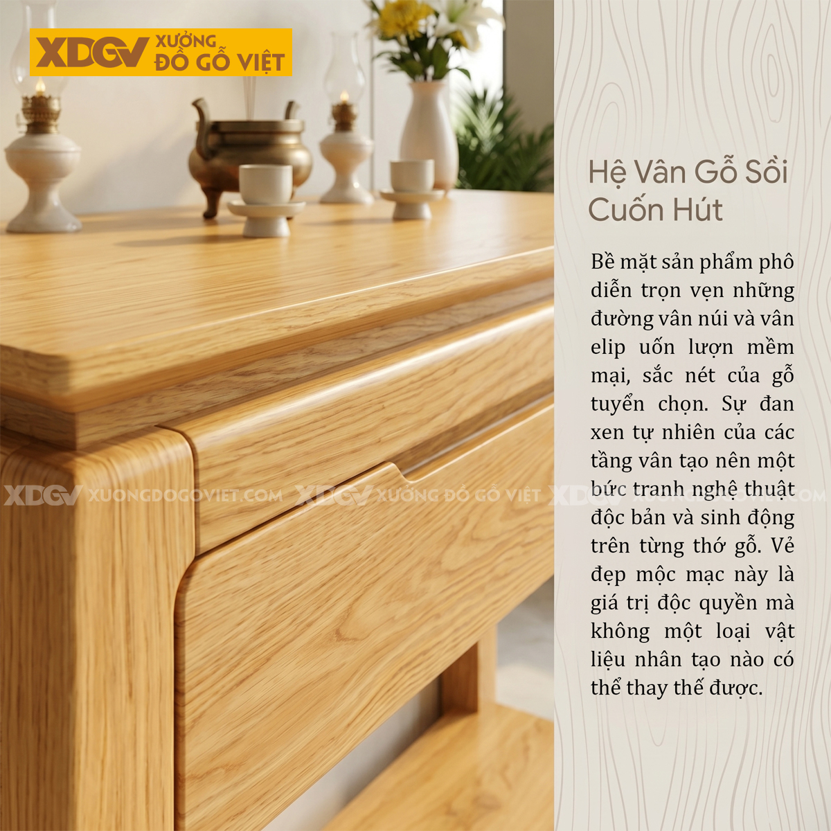 Bàn Thờ Đứng Gỗ Sồi Chân Cao Móng Ngựa Tích Hợp Đợt Lưu Trữ