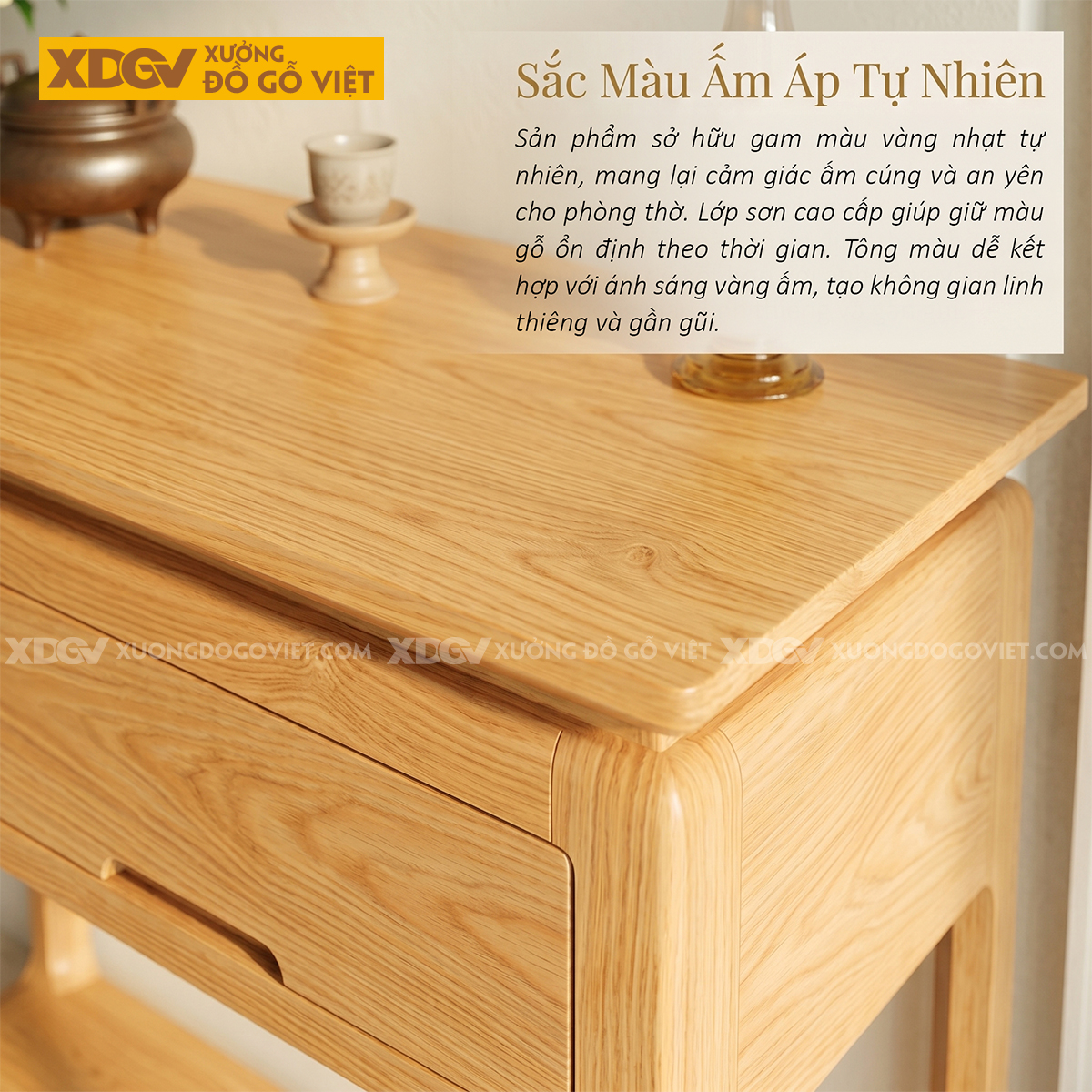 Bàn Thờ Gia Tiên Gỗ Sồi Mỹ Cấu Trúc Hai Ngăn Kéo Đợt Dưới