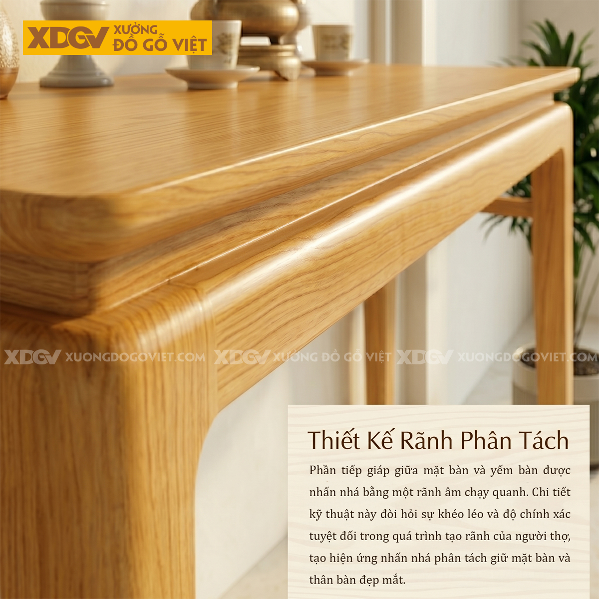 Bàn Thờ Gỗ Sồi Tự Nhiên Chân Cao Tích Hợp Ngăn Kéo Trung Tâm