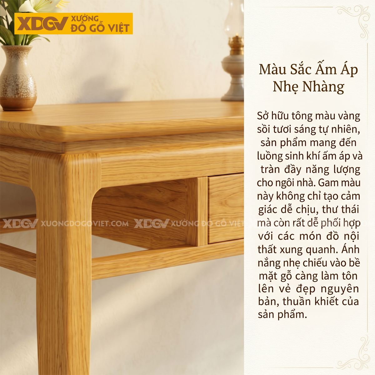 Bàn Thờ Gỗ Sồi Tự Nhiên Chân Cao Tích Hợp Ngăn Kéo Trung Tâm