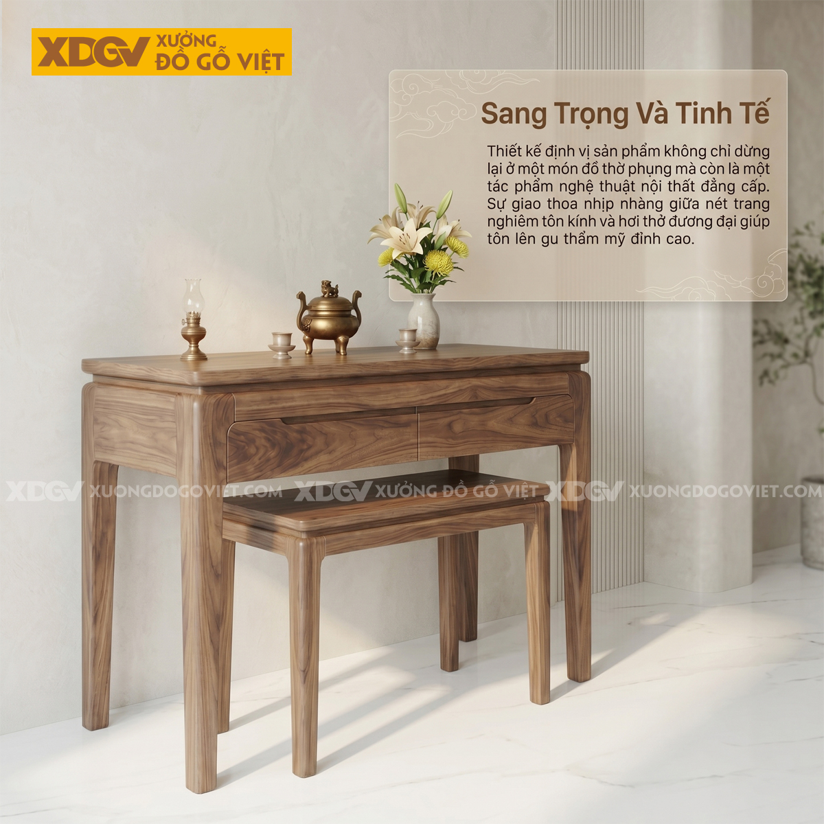 Bàn Thờ Mẹ Con Gỗ Óc Chó Thiết Kế Hiện Đại Bo Góc Tinh Tế