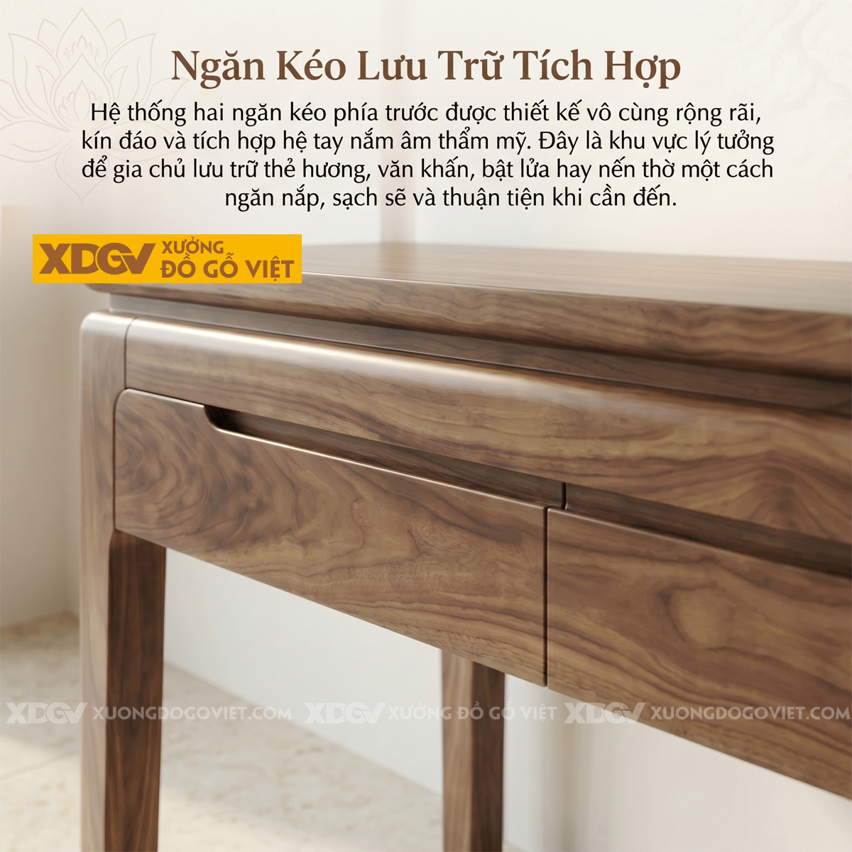 Bàn Thờ Mẹ Con Gỗ Óc Chó Thiết Kế Hiện Đại Bo Góc Tinh Tế