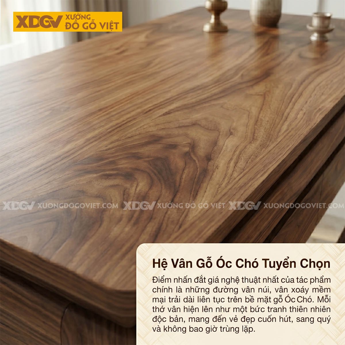 Bàn Thờ Mẹ Con Gỗ Óc Chó Thiết Kế Hiện Đại Bo Góc Tinh Tế