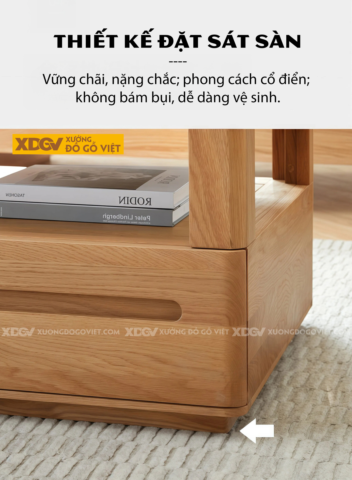 Bàn Trà Phòng Khách Hiện Đại Chân Bệt Tích Hợp Tay Nắm Âm