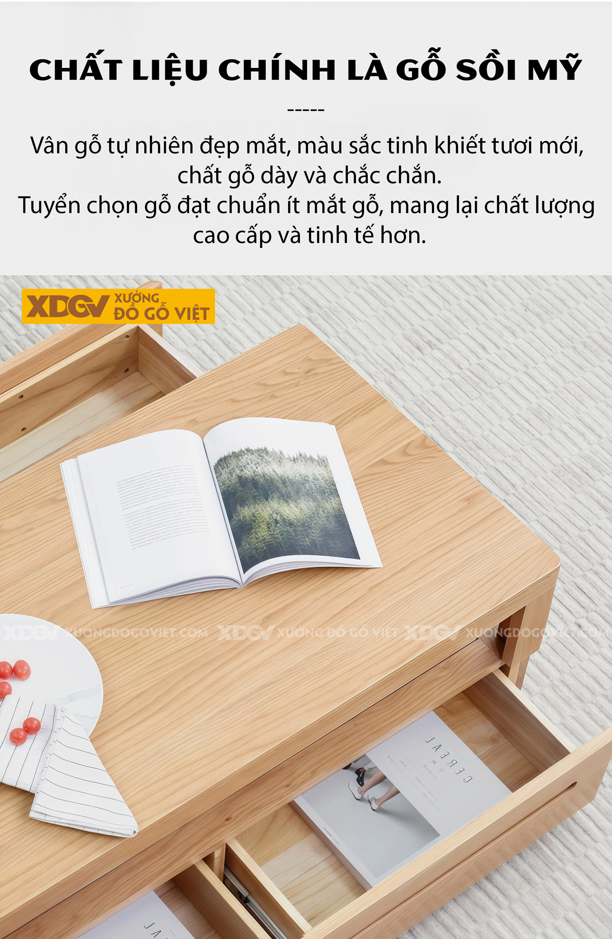 Bàn Trà Phòng Khách Hiện Đại Chân Bệt Tích Hợp Tay Nắm Âm