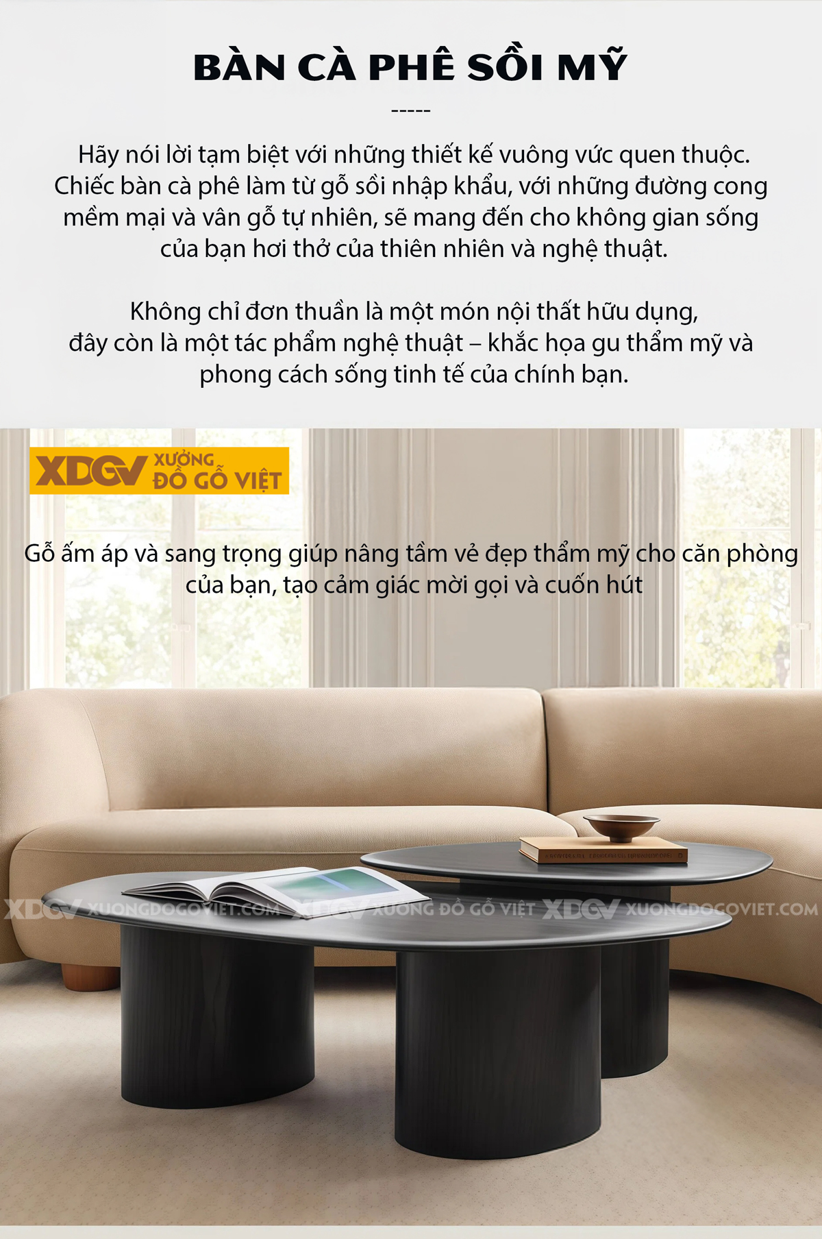 Bàn Trà Phòng Khách Hiện Đại Chân Bệt Tích Hợp Tay Nắm Âm