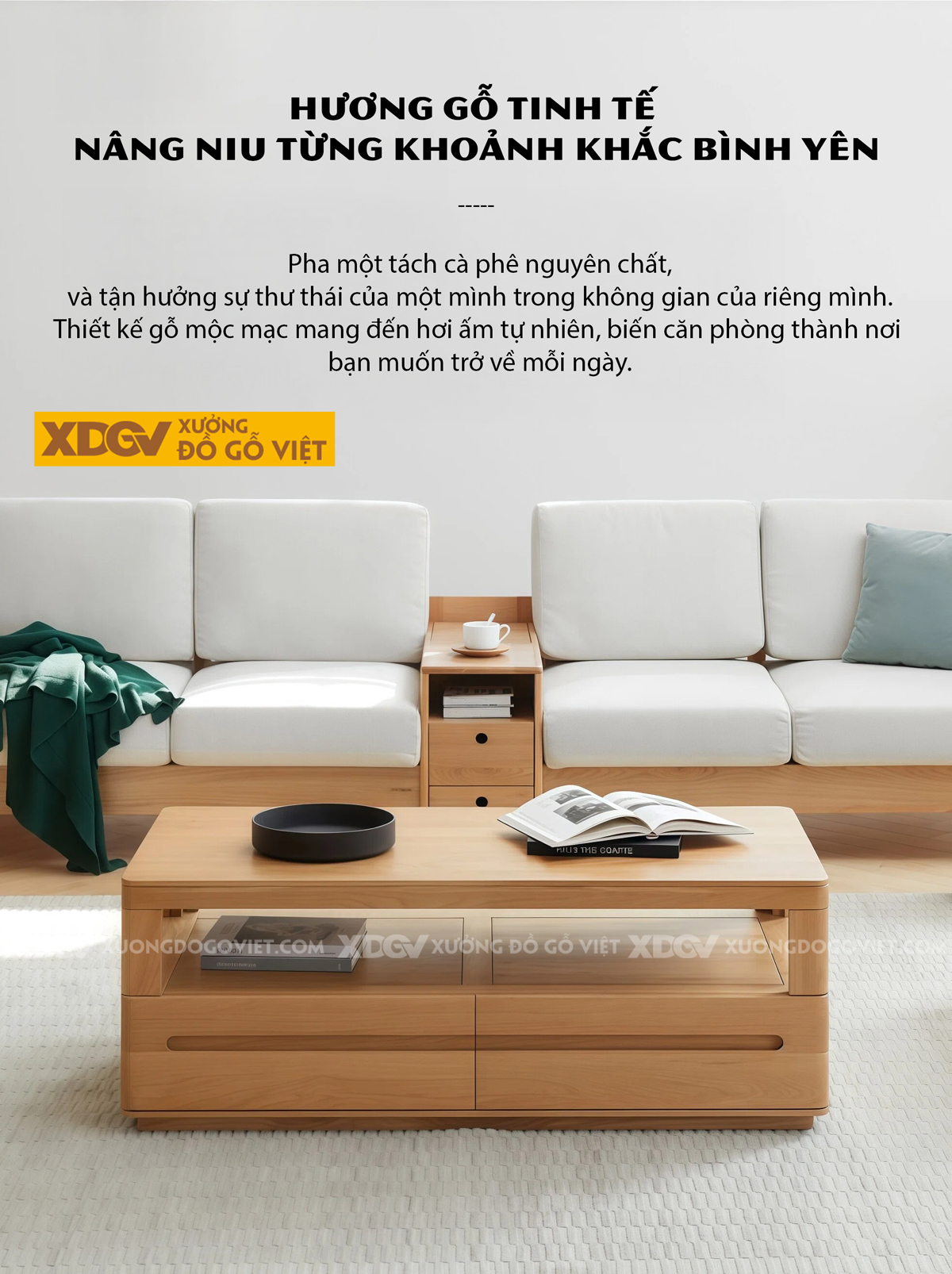 Bàn Trà Phòng Khách Hiện Đại Chân Bệt Tích Hợp Tay Nắm Âm