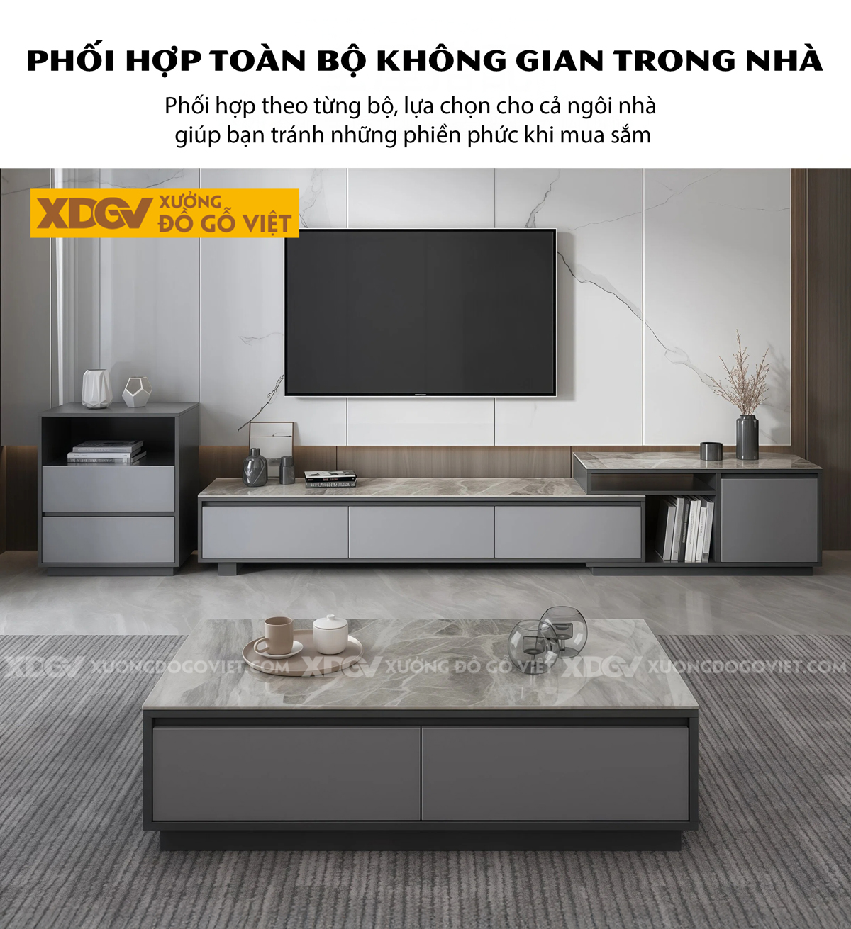 Bàn Trà Phòng Khách Hiện Đại Sofa Gỗ MDF Ngăn Kéo Dáng Vuông
