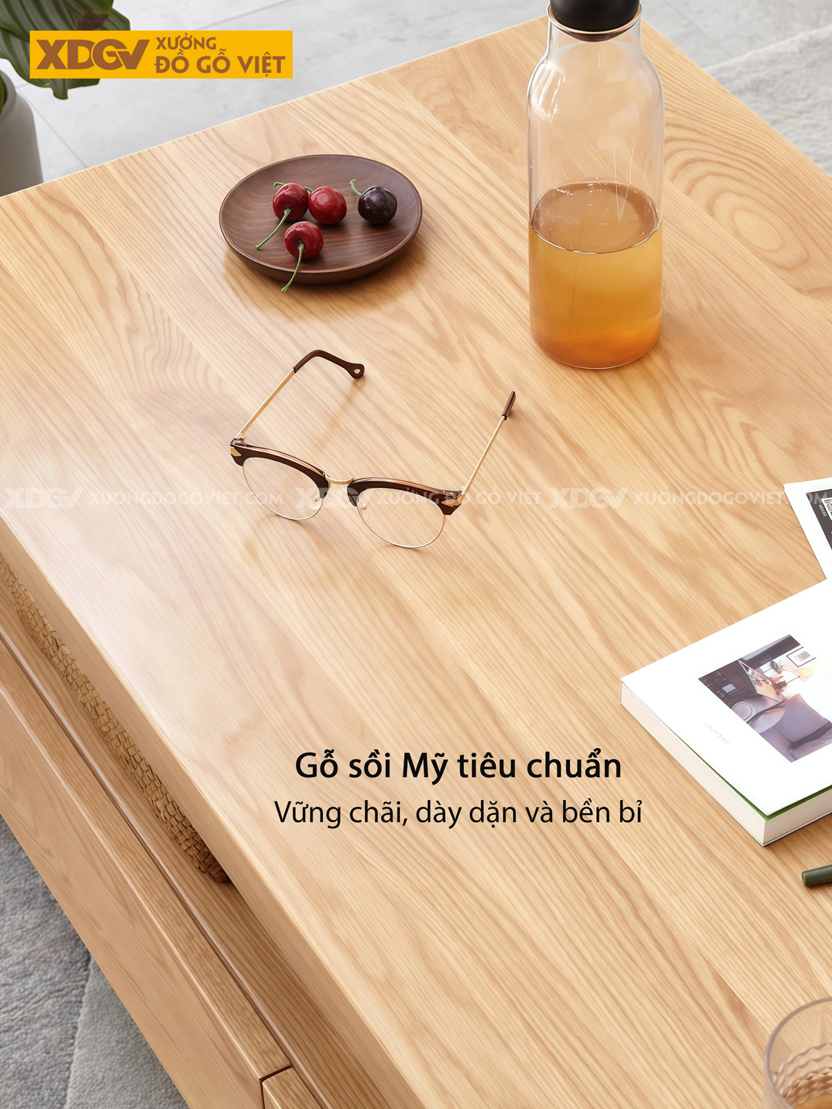 Bàn Trà Phòng Khách Hiện Đại Sofa Gỗ Sồi Dáng Vuông Chân Bệt