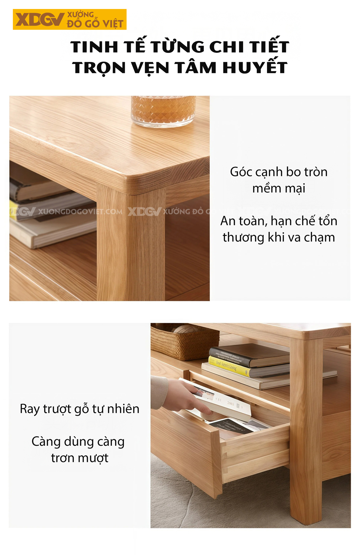 Bàn Trà Phòng Khách Hiện Đại Sofa Gỗ Sồi Dáng Vuông Chân Bệt