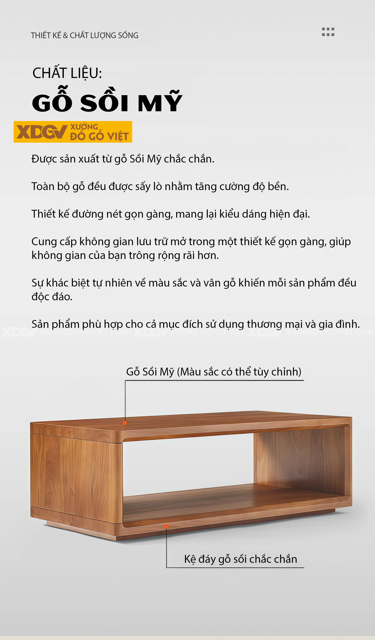 Bàn Trà Phòng Khách Hiện Đại Sofa Gỗ Sồi Dáng Vuông Chân Bệt
