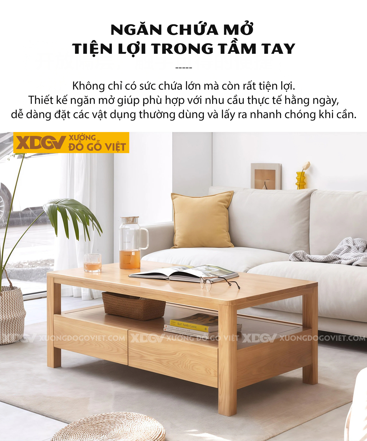 Bàn Trà Phòng Khách Hiện Đại Sofa Gỗ Sồi Dáng Vuông Chân Bệt