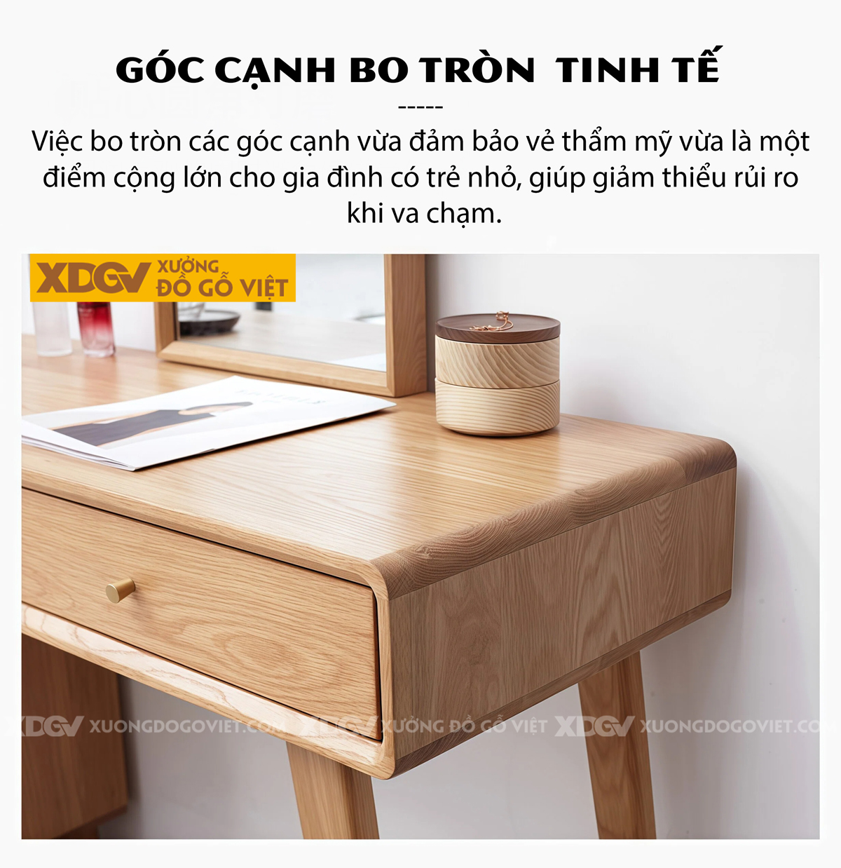 Bàn Trang Điểm Phòng Khách Gỗ Sồi Dáng Vuông Cơ Chế Mở Rộng