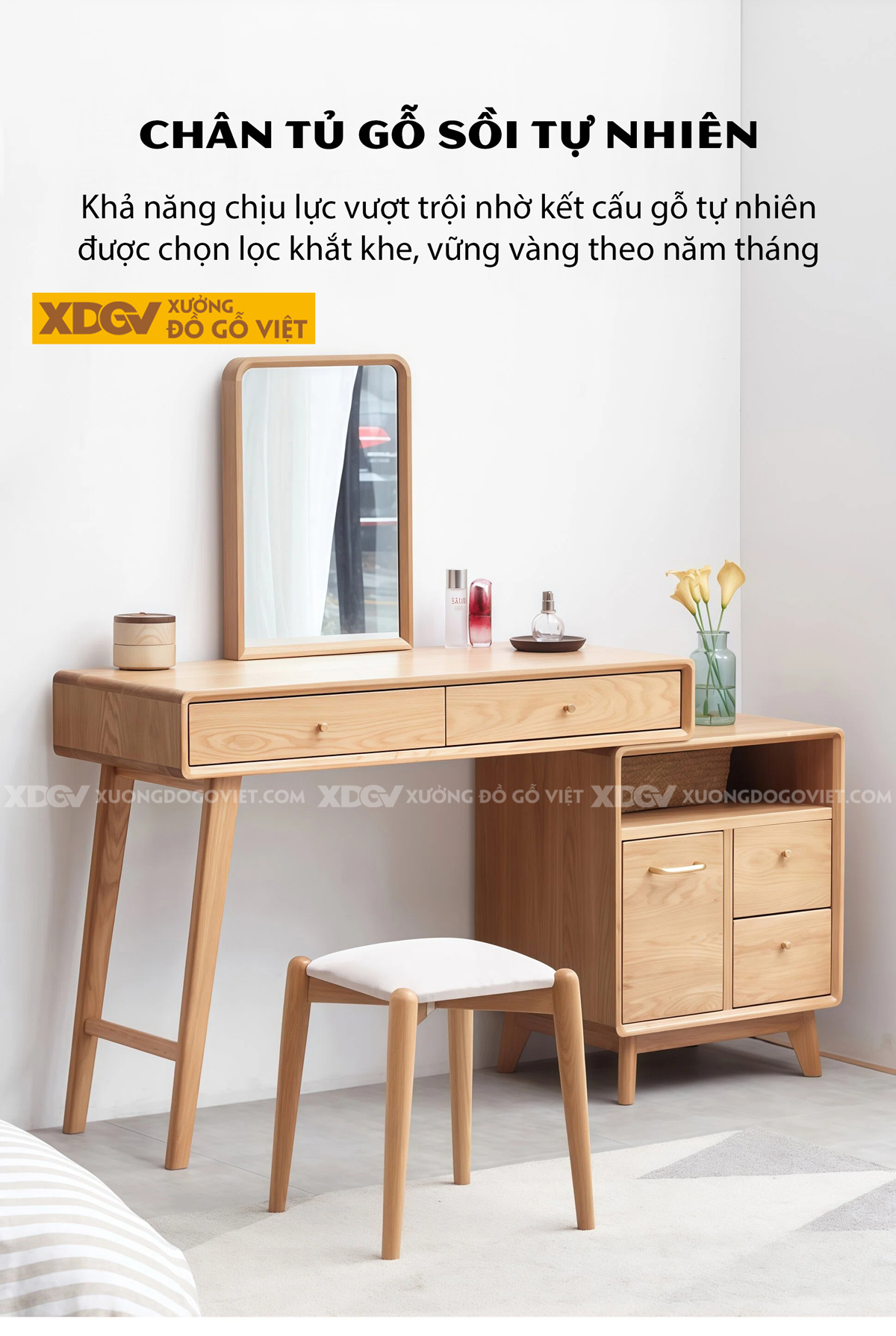 Bàn Trang Điểm Phòng Khách Gỗ Sồi Dáng Vuông Cơ Chế Mở Rộng