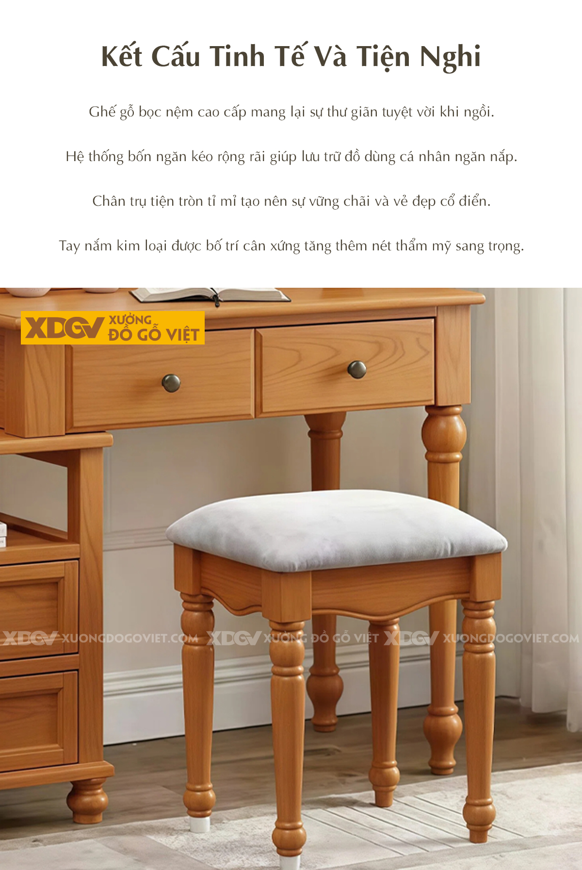 Bàn Trang Điểm Phòng Ngủ Gỗ Gõ Đỏ Bo Góc Phối Tủ Linh Hoạt