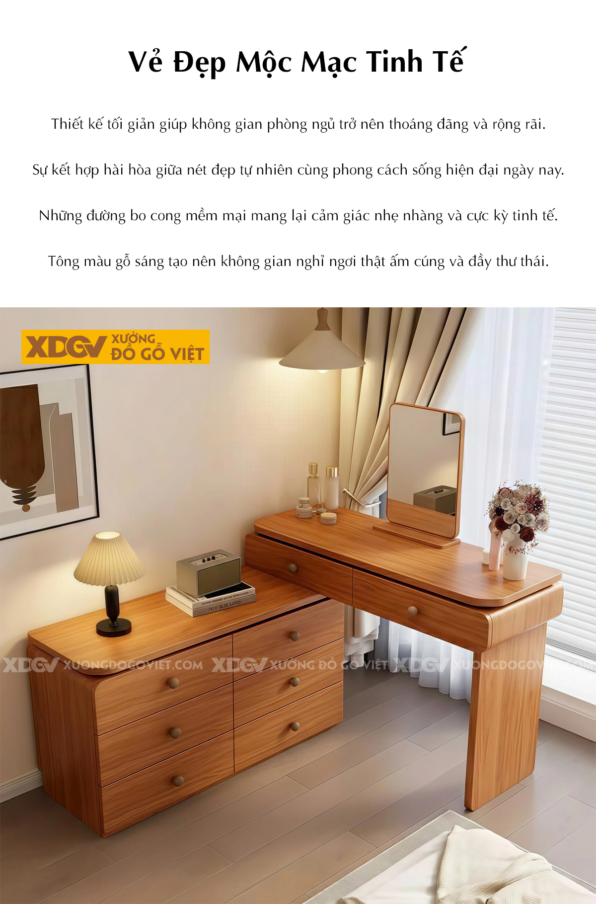 Bàn Trang Điểm Phòng Ngủ Gỗ Gõ Đỏ Phối Tủ Chân Tròn Độc Đáo