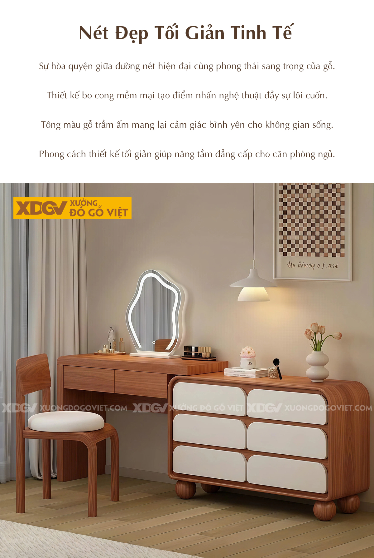 Bàn Trang Điểm Phòng Ngủ Gỗ Gõ Đỏ Phối Tủ Chân Tròn Độc Đáo