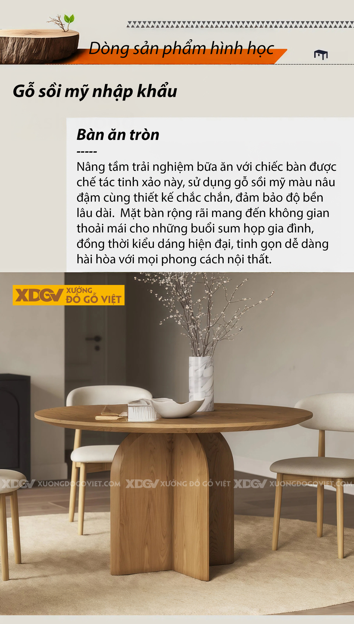 Bàn Tròn Hiện Đại Gỗ Sồi Mỹ Cấu Trúc Chân Chéo Chữ X Độc Đáo