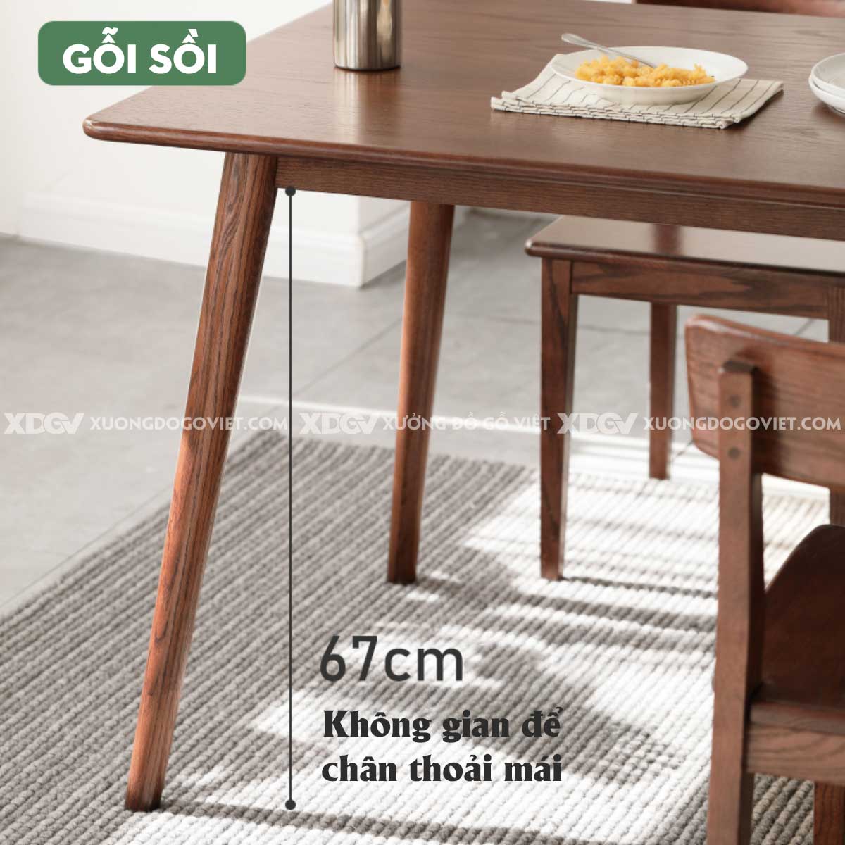 Bộ Bàn 4 Ghế Ăn Gỗ Sồi Japandi Tối Giản Chân Côn Thanh Lịch