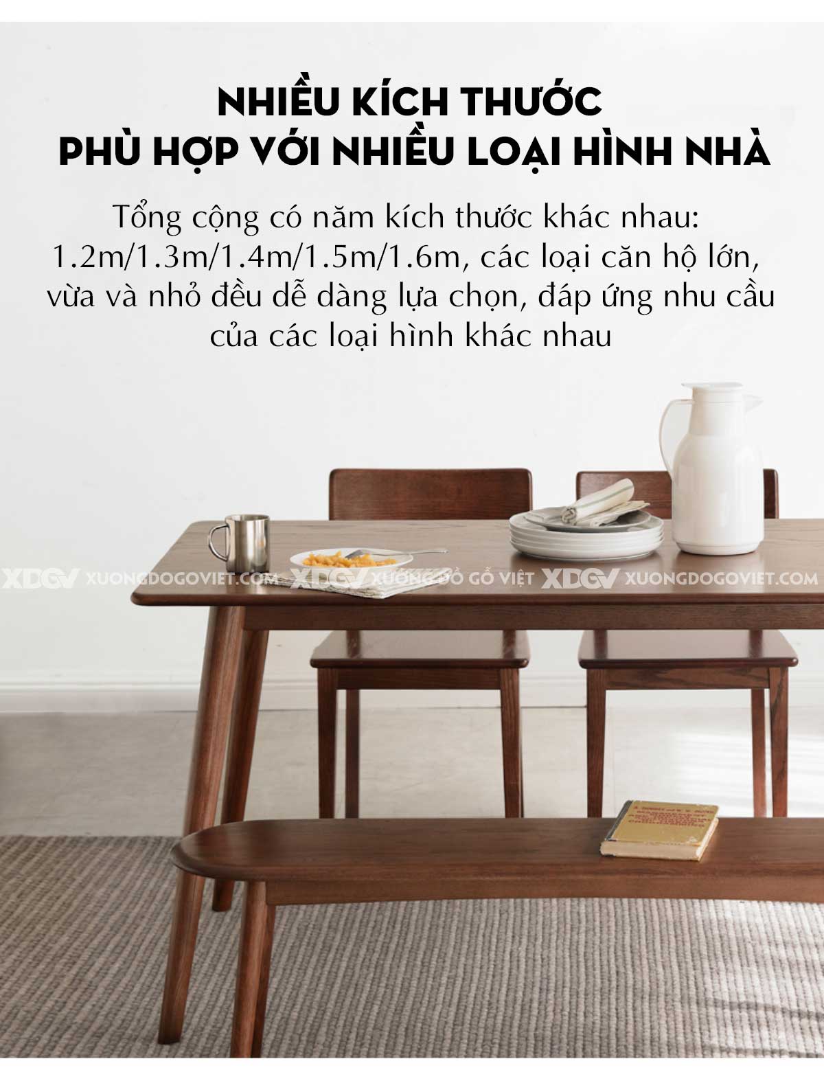 Bộ Bàn 4 Ghế Ăn Gỗ Sồi Japandi Tối Giản Chân Côn Thanh Lịch